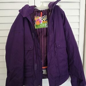 Burton Purple Hooded Snow Jacket with Striped Lining